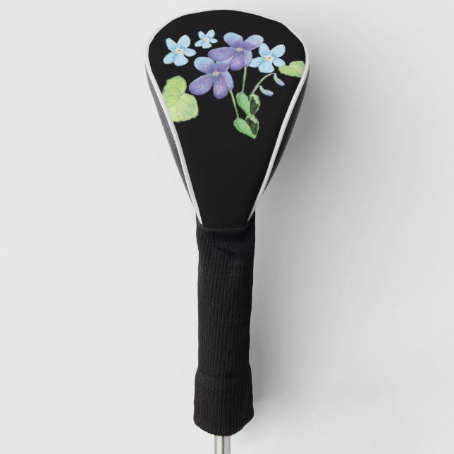 Wilde Violet-Blume Illustration Black Golf Headcover (Vorderseite)