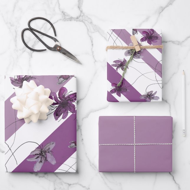Wilde Violets Wasserfarben Handgemalt Geschenkpapier Set (Vorderseite)