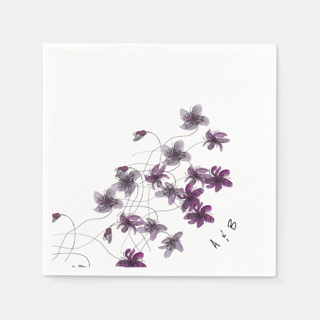 Wilde Violets Wasserfarben Handgemalt Serviette (Vorderseite)