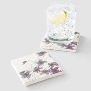 Wilde Violets Wasserfarben Handgemalt Steinuntersetzer