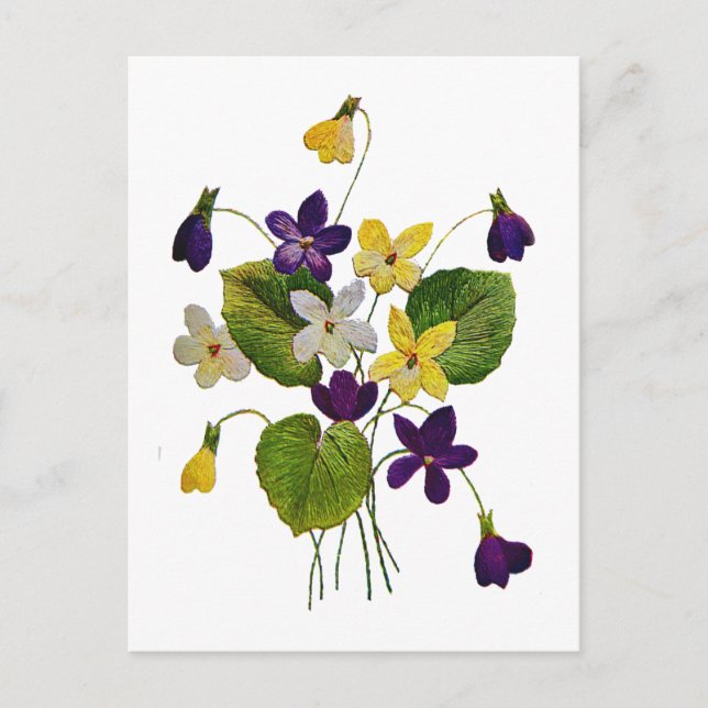 Wilde Violetten, in Crewel Stickerei gefertigt Postkarte (Vorderseite)