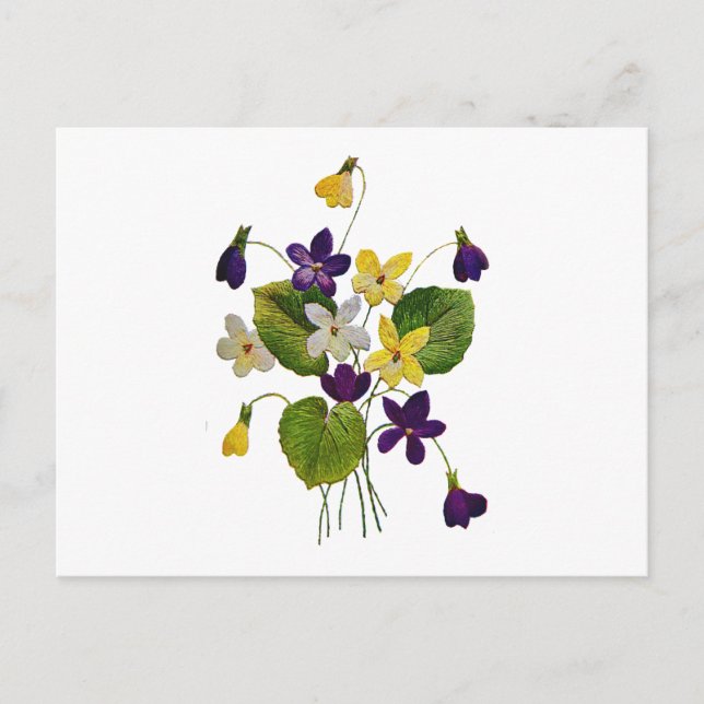 Wilde Violetten, in Crewel Stickerei gefertigt Postkarte (Vorderseite)