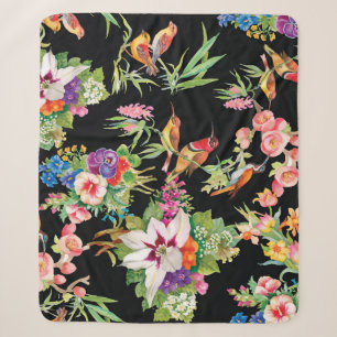 Wilde Vögel Blume: Schwarz Vintag Sherpadecke