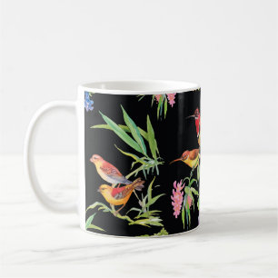 Wilde Vögel Blumen: Schwarze Vintage Kaffeetasse