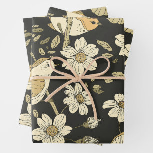 Wilde Vögel und Blumen Natur Geschenkpapier Set