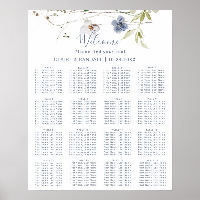 Wilde Wald-Blumen-Hochzeit-Sitzplan Poster (Vorne)