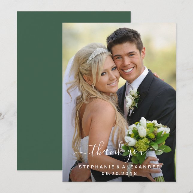 Wilde Wasserfarben Blätter Jäger Grüne Hochzeit Dankeskarte (Vorne/Hinten)