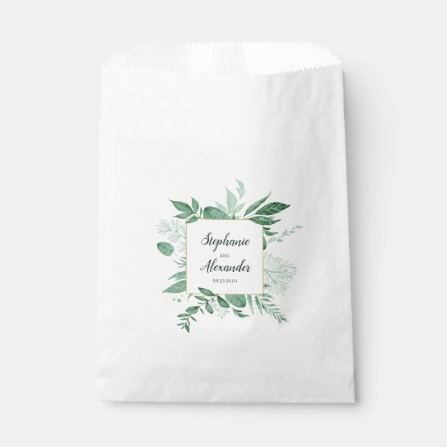 Wilde Wasserfarben Blätter Jäger Grüne Hochzeit Geschenktütchen (Vorderseite)