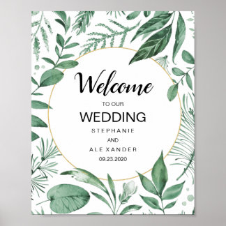 Wilde Wasserfarben Blätter Jäger Grüne Hochzeit Poster