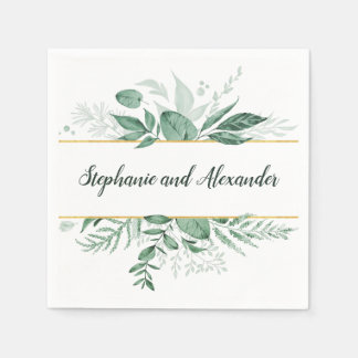 Wilde Wasserfarben Blätter Jäger Grüne Hochzeit Serviette