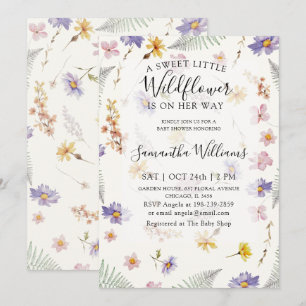 Wilde Wasserfarben-Blumen-Mädchen-Baby-Party Einladung