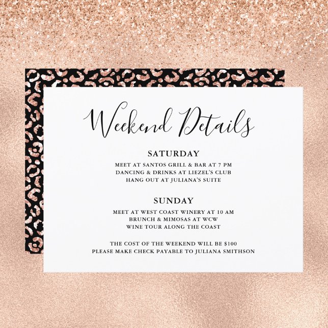 Wilde Weekend Rose Gold Leopard Details Einladung (Von Creator hochgeladen)