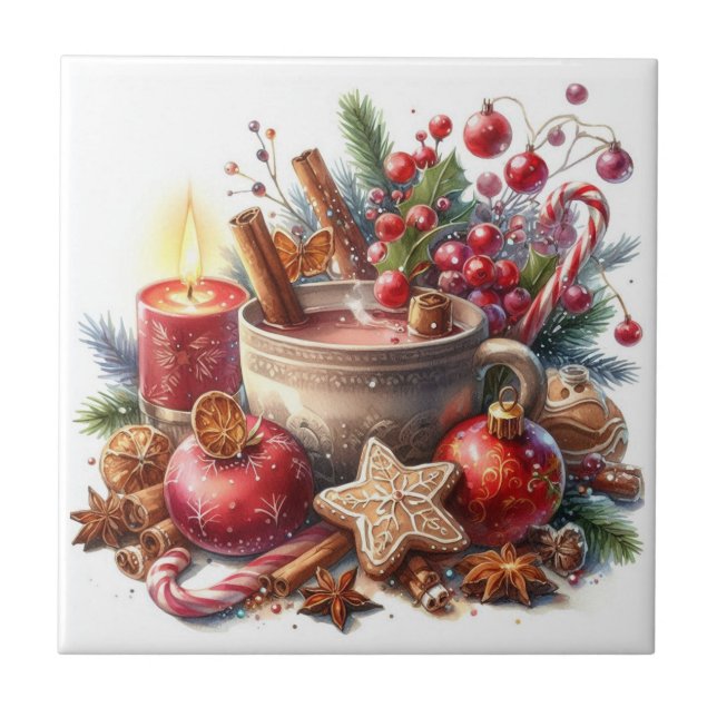 Wilde Weihnachtszeit-Blume Fliese (Vorderseite)