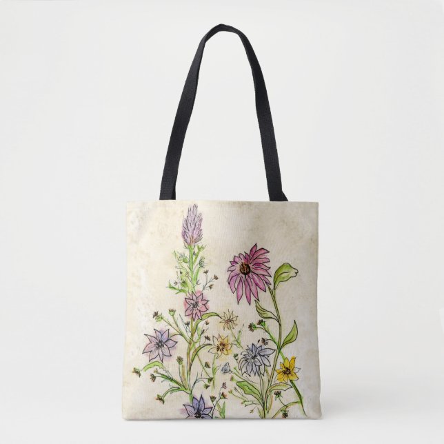 Wilde Wildblumen auf einer Tote-Tasche (Vorderseite)
