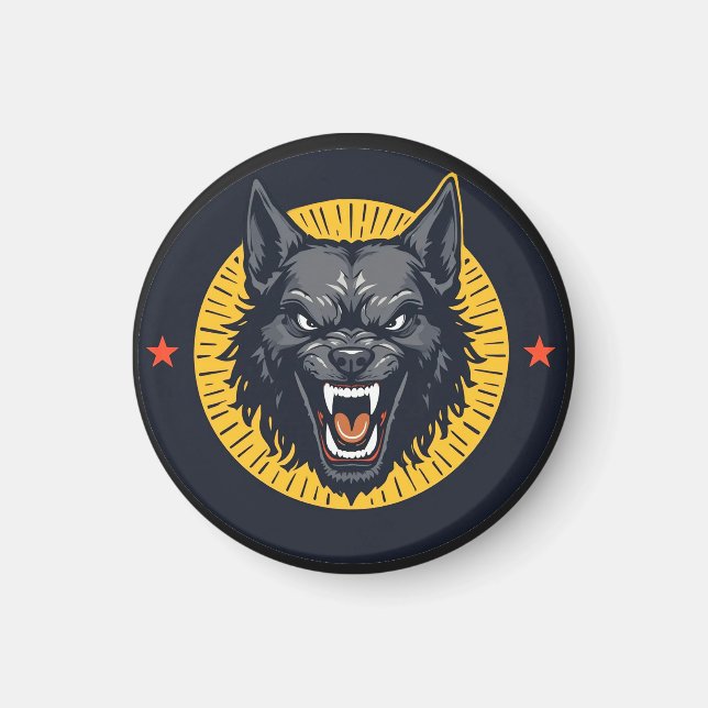 Wilde Wolf-Illustration mit kreisförmigem Design Magnet (Vorne)