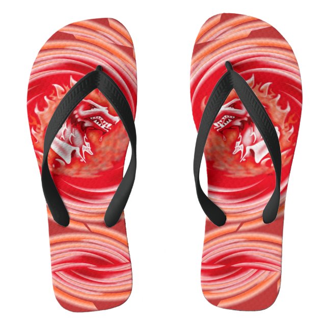 Wilde Wolf Wirbelnde Rotfleckflecken Flip Flops (Fußbett)