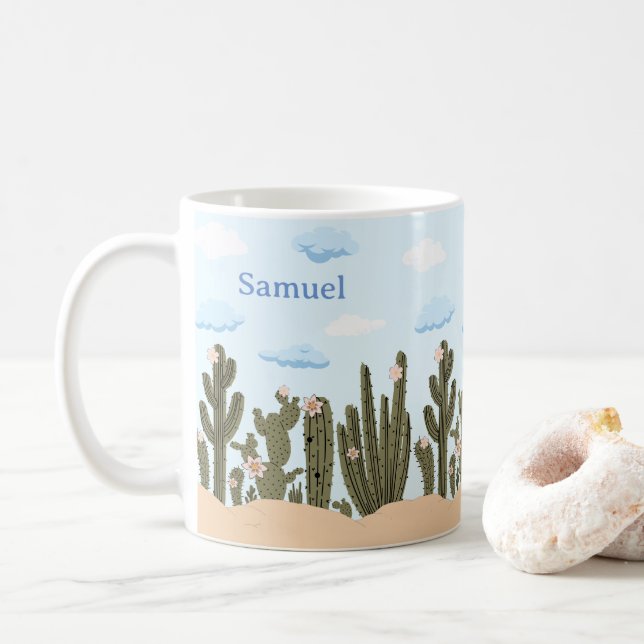 Wilde Wüste mit Niedlichem Personalisierten Namen  Kaffeetasse (Mit Donut)