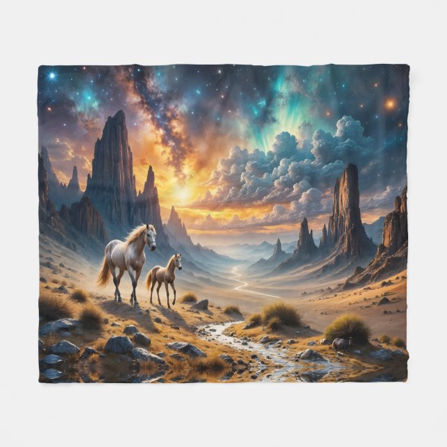 Wilde Wüstenlandschaft und Fohlen Fleecedecke (Vorderseite (Horizontal))