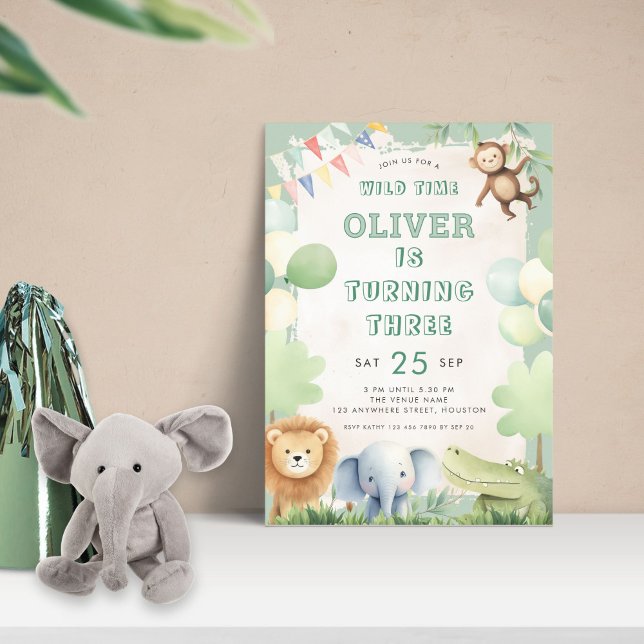 Wilde Zeit Jungle 3. Geburtstag Party Sage Einladung (Von Creator hochgeladen)