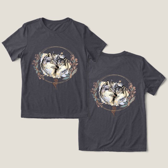 Wilde Zuneigung - Wölfe in Liebe Illustration Tri-Blend Shirt (Design Vorderseite & Rückseite)