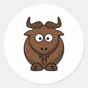 Wildebeast Cartoon Runder Aufkleber