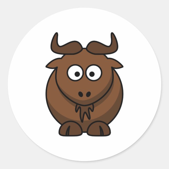 Wildebeast Cartoon Runder Aufkleber (Vorderseite)