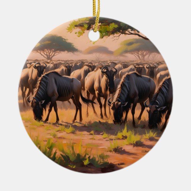 Wildebeest in Savanne Keramik Ornament (Vorne)