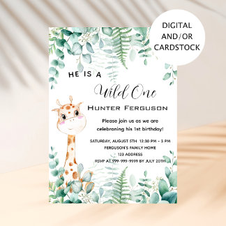 Wilder 1. Geburtstag Giraffe Dschungelwald Einladung
