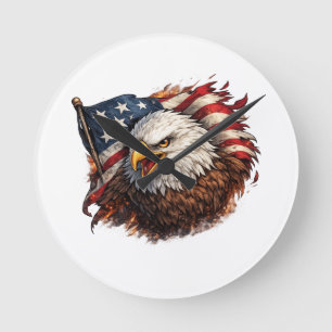 Wilder Amerikanischer Adler – Patriotisches Machtd Runde Wanduhr