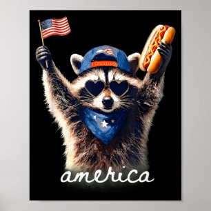 Wilder amerikanischer Waschbär lustige 4. Juli Gra Poster