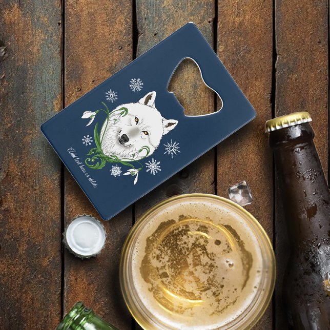 Wilder arktischer Wolf Schneeflocken Blume Geldbeutel Flaschenöffner (Von Creator hochgeladen)