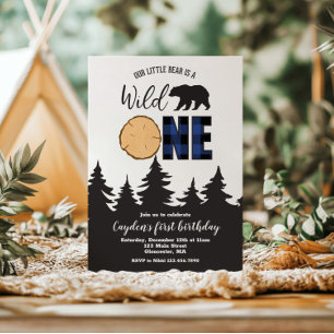 Wilder Bär Blue Buffalo Karo First Birthday Einladung