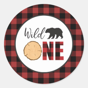 Wilder Bär Buffalo Karo Erstgeburtstag Runder Aufkleber