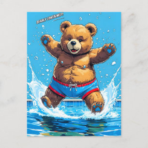 Wilder Bär Sommer Vintager Pool Feiertagspostkarte