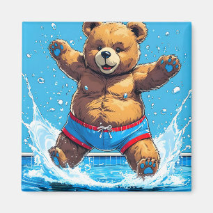 Wilder Bären-Sommer-Vintage-Pool Magnet