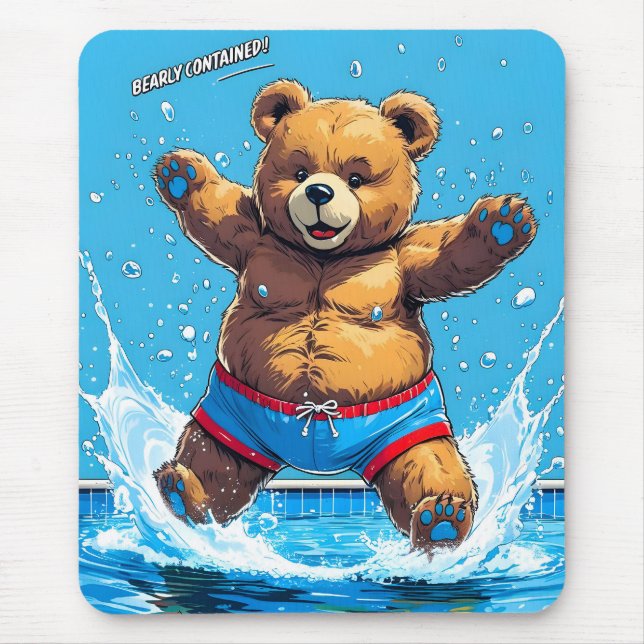 Wilder Bären-Sommer-Vintage-Pool  Mousepad (Vorne)