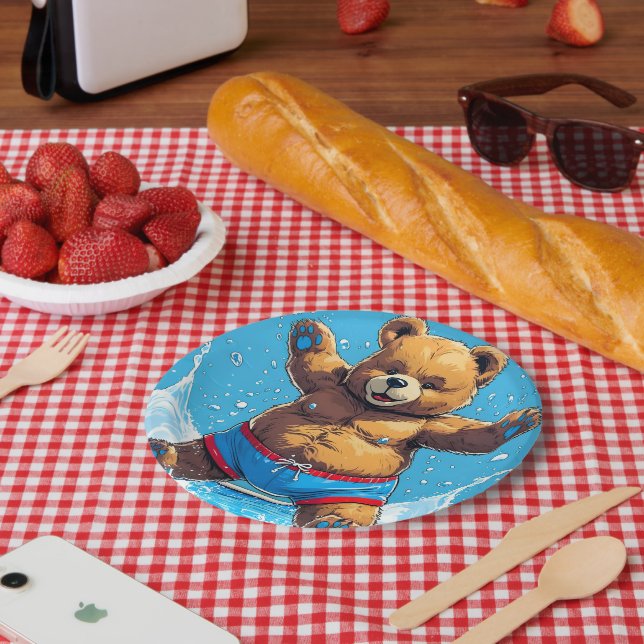 Wilder Bären-Sommer-Vintage-Pool  Pappteller (Picknick)