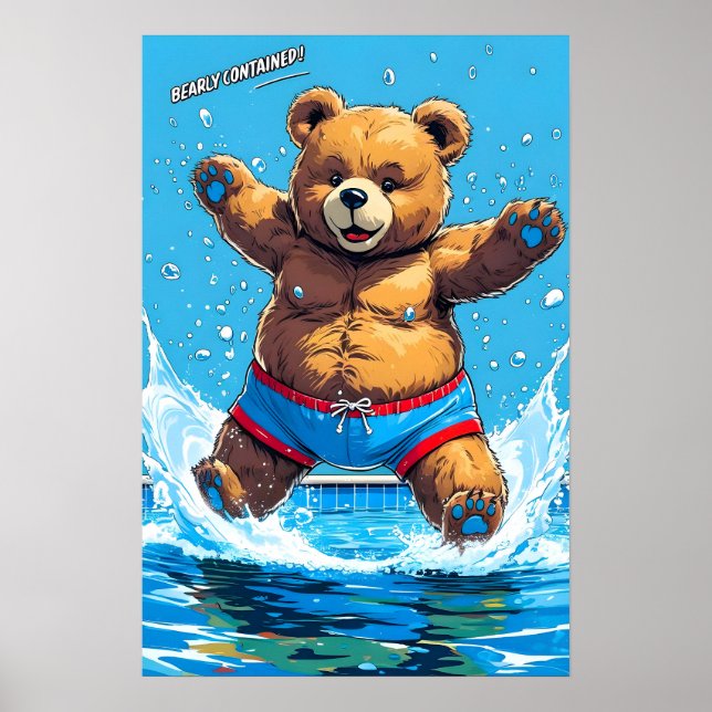 Wilder Bären-Sommer-Vintage-Pool  Poster (Vorne)