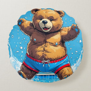Wilder Bären-Sommer-Vintage-Pool Rundes Kissen