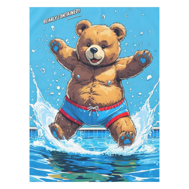 Wilder Bären-Sommer-Vintage-Pool  Tischdecke (Vorderseite)