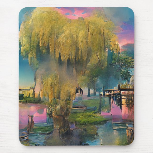 Wilder Baum bei Sonnenuntergang am Teich Mousepad (Vorne)