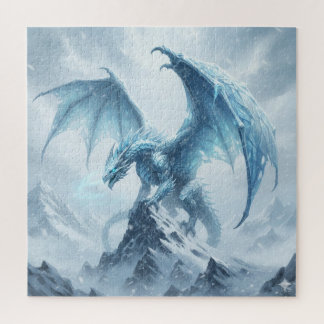 Wilder blauer Eisdrache auf einem Berggipfel Puzzle