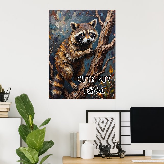 Wilder Blick: Raccoon im Bare Woods Poster (Heimbüro)