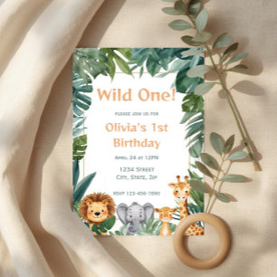 Wilder Boho-Safari-Dschungeltiere 1. Geburtstag Einladung