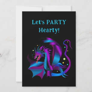 Wilder Drache Lila und Blautöne Einzigartige Party Einladung