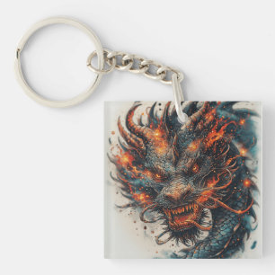 🐉 Wilder Drachenkopf Mythische Fantasy Kühne Kuns Schlüsselanhänger