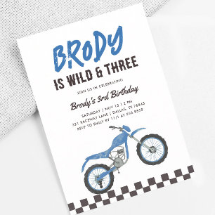 Wilder Dreijähriger Blau Dirt Bike Junge 3. Geburt Einladung