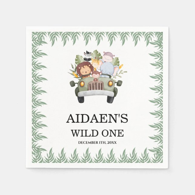Wilder Dschungel-Safari-Geburtstag Serviette (Vorderseite)