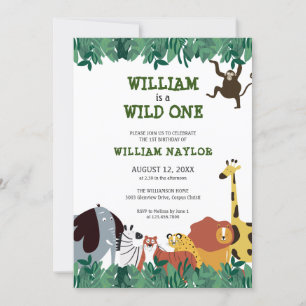 Wilder Dschungelsafari zum ersten Geburtstag Einladung