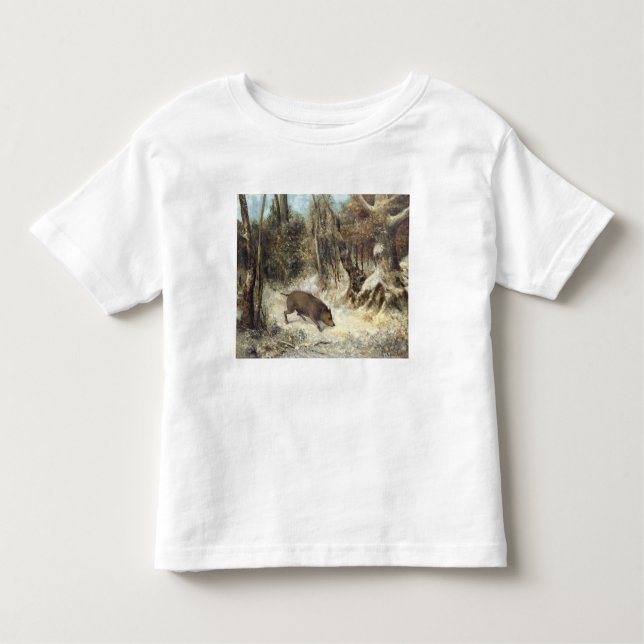 Wilder Eber im Schnee, unterzeichnet als Courbet Kleinkind T-shirt (Vorderseite)